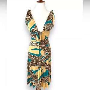 Mara Hoffman tie front, tie sleeve, sleeveless silk midi dress